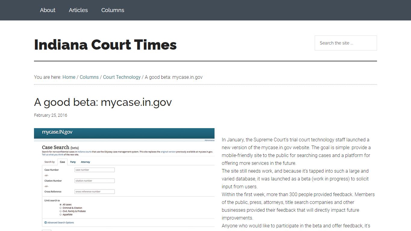 A good beta: mycase.in.gov - Indiana